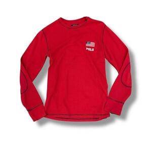 Red Polo American Flag Thermal Long Sleeve